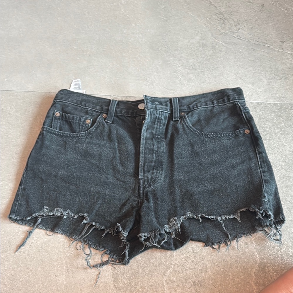 Levi's Black High-Waisted Jean Shorts Distressed Hem